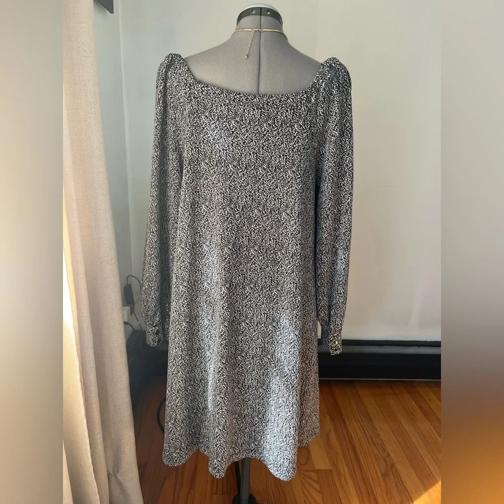 LOFT Black and Gray Square Neck Long Sleeve Knit Dress - Picture 4 of 9